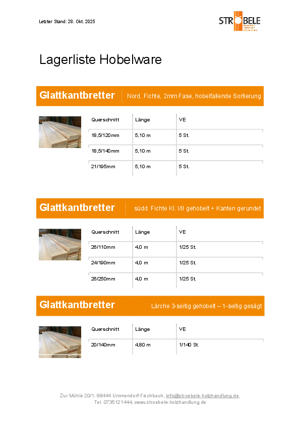 Lagerliste Hobelware