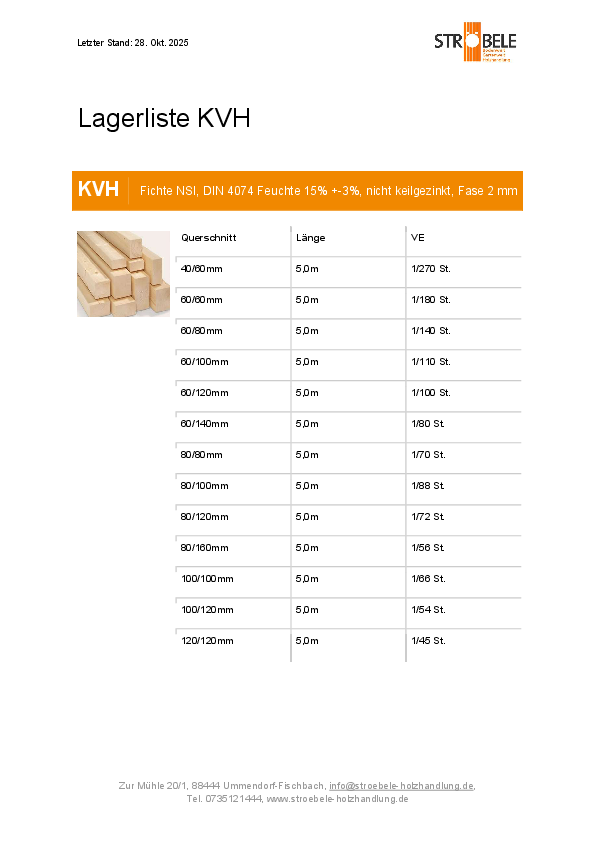 Lagerliste KVH und Platten